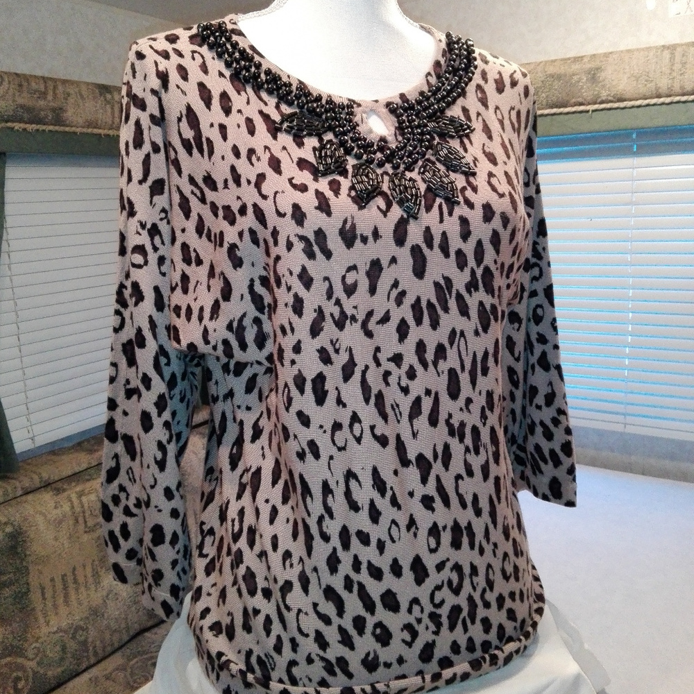 Brown XS Susan Graver 3/4 Sleeves Women's Top